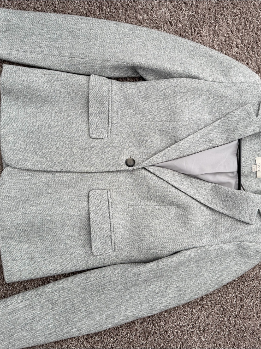 LOFT Light Gray Herringbone One-Button Blazer